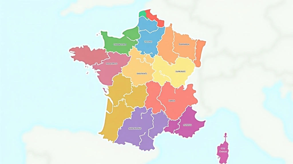 Carte de France montrant les différentes régions avec données géographiques, visualisation cartographique de la distribution territoriale