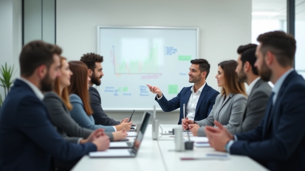 Réunion d'équipe avec tableau blanc et discussion collaborative, environnement de travail collectif moderne